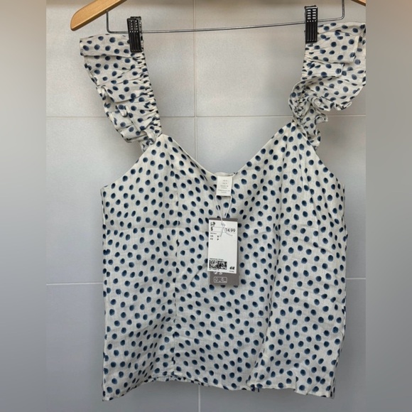 H&M Navy Polka Dot Ruffle Strap Tank Top Size Small NWT - Picture 5 of 7